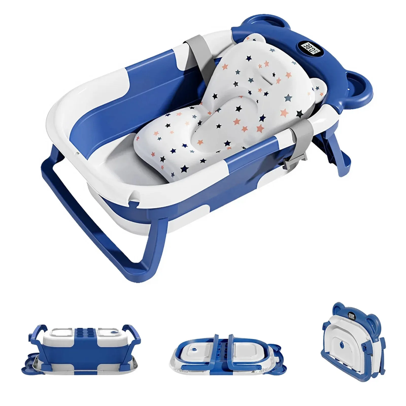 Newborn Collapsible Baby Bathtub Portable Travel Tub with Thermometer and Soft F
