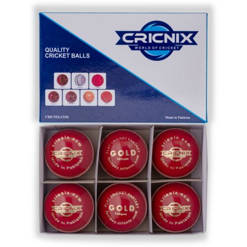 Cricnix Cricket Ball Gold Red Leather 142g (1-Pack/3-Pack/6-Pack) for Juniors