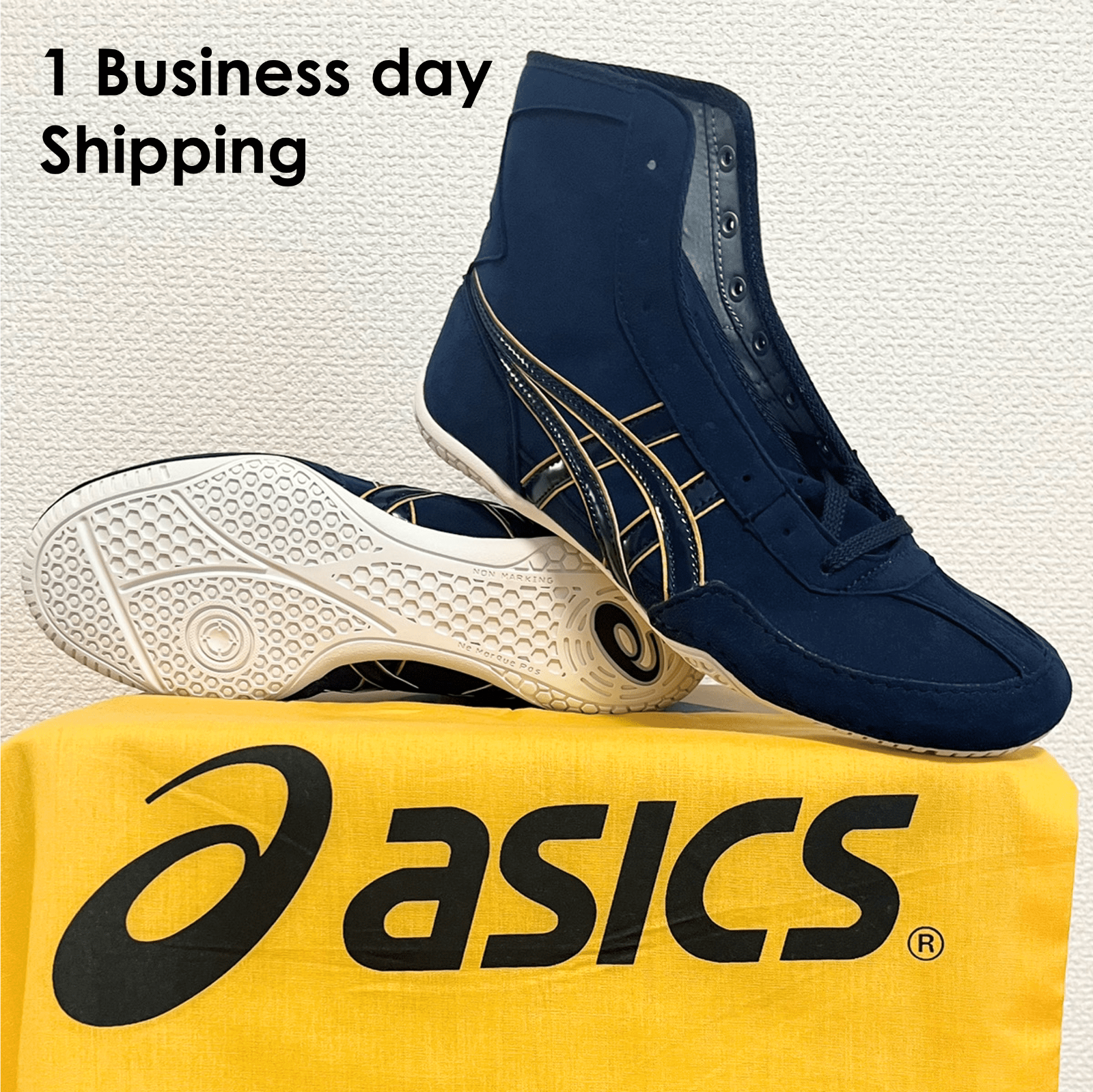 Pre-owned Asics Wrestling Boxing Shoes 1083a001 Model Ex-eo Twr900 Navy Navy Gold