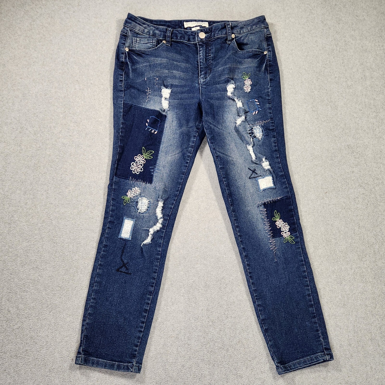 C Est 1946 Denim Embroidered Patched Distressed Jeans Women