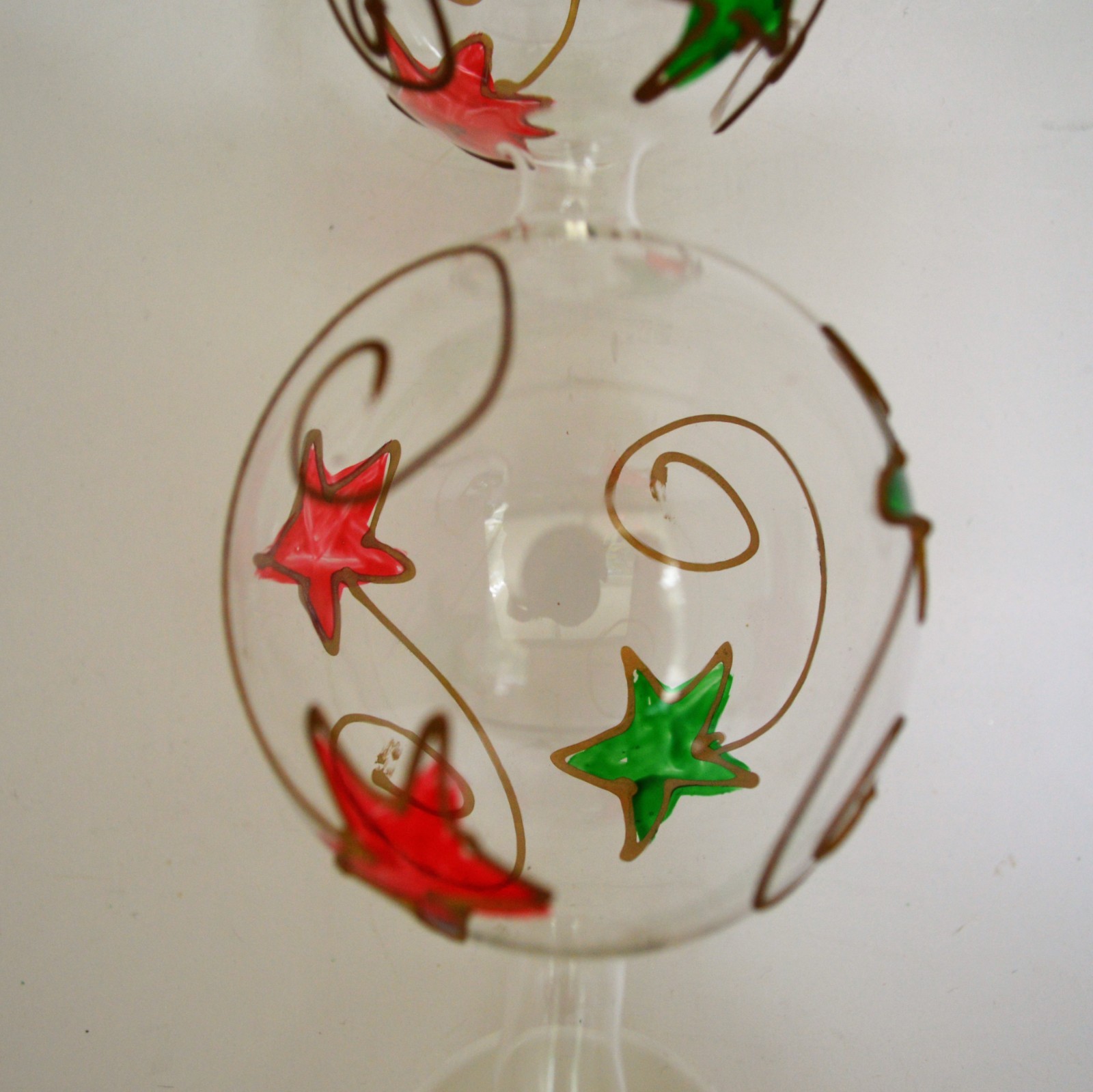 Vintage Clear Hand Painted Glass Tree Topper 11.5