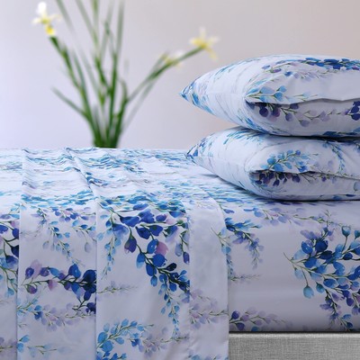 Tribeca Living AZORES HOME Jolie Printed Deep Pocket Sheet Set King, Blue, JO...
