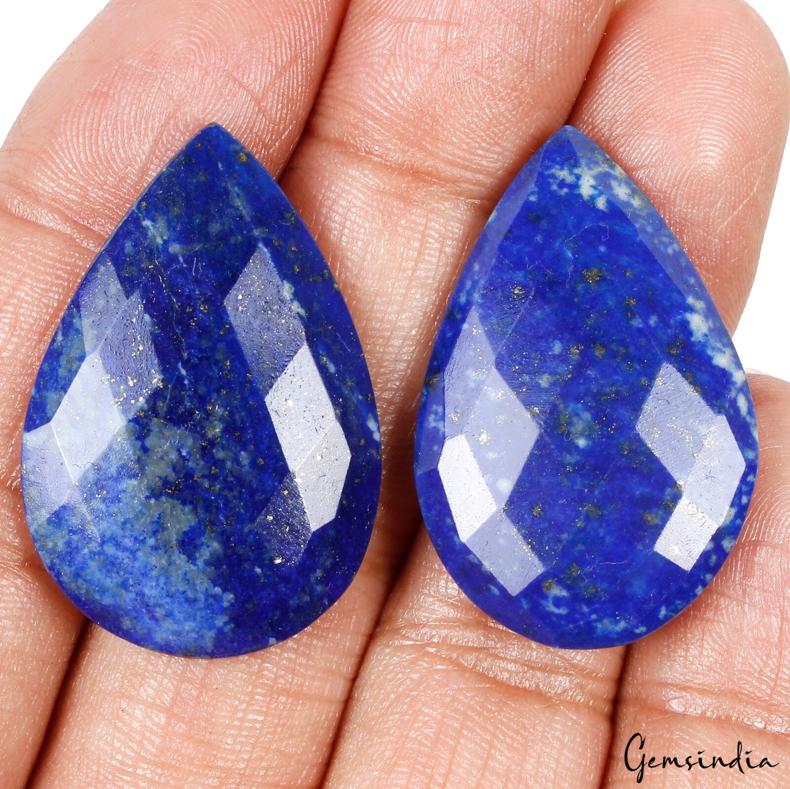 67.80 Ct/2 Pc Natural Blue Lapis Lazuli Pear Checker Cut