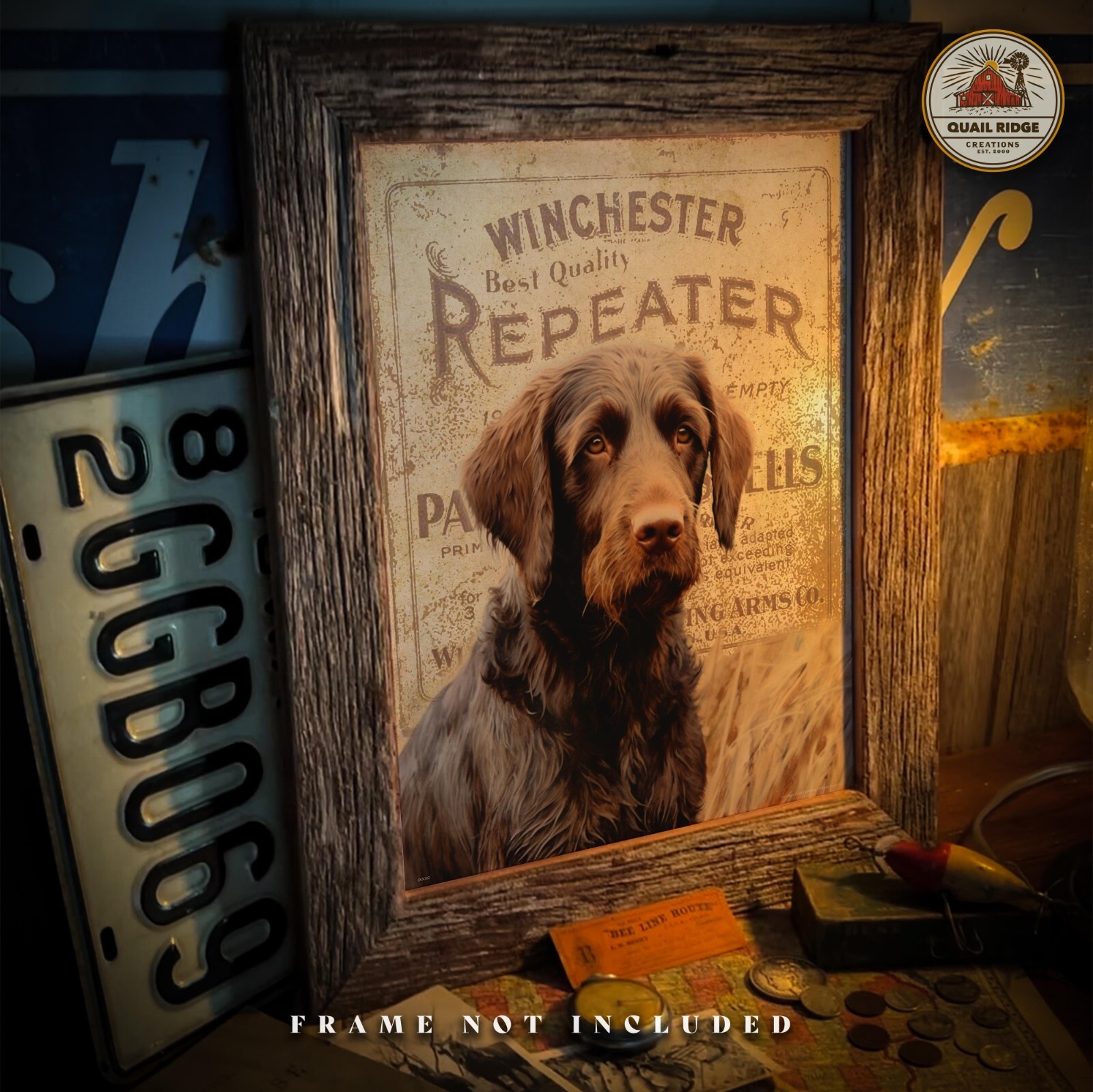 Vintage Winchester Shotgun Shell Box Art Print Pudelpointer Dog Hunting Artwork