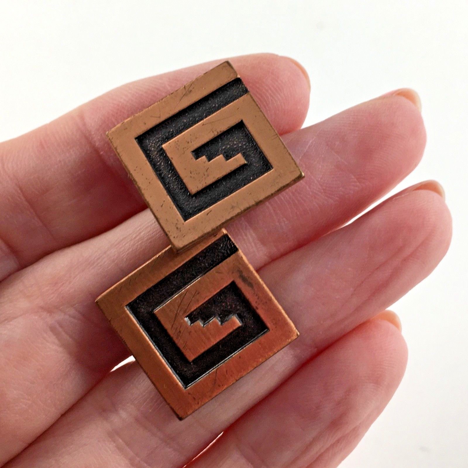 Vintage Copper Tone Cuff Links Cufflinks Mid Century Modern MCM Geometric Gift