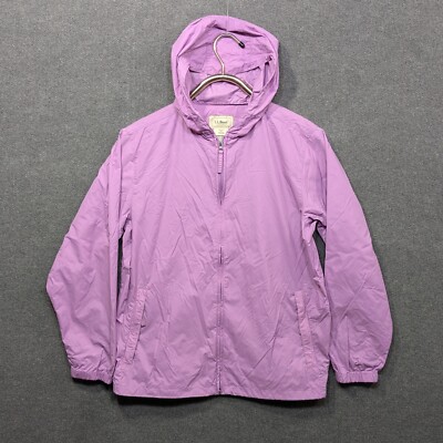 LL Bean Rain Jacket Womens Medium Windbreaker Nylon Hooded Full Zip Lavender