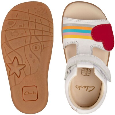 BNIB Clarks Toddler Girls ZORA RAIN White Leather Sandals F/G Fitting