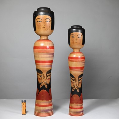 RARE: Master ZENJI SATO Kokeshi Pair, TSUGARU School, Japan 1960s- Large 14.5''