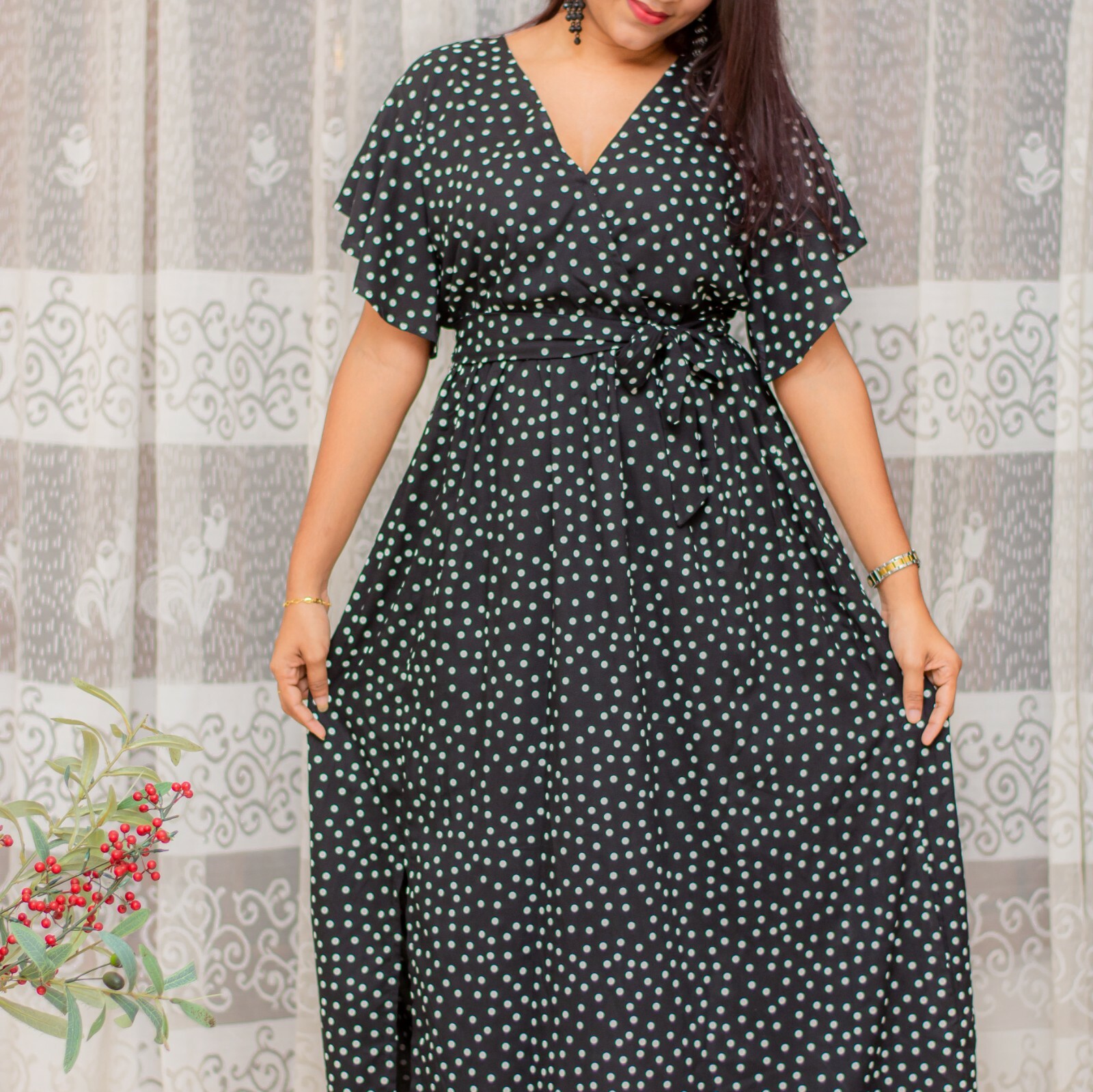 Women ladies black & white Polka dot print Large size Frock