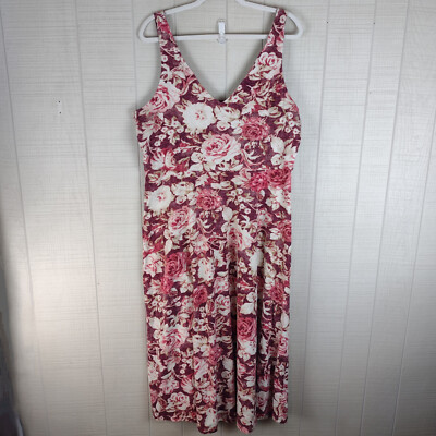Chaps Knit Sundress Maxi Dress Rose Floral Print Cotton XXL
