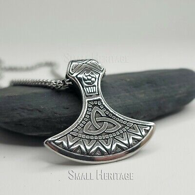 Viking Stainless Steel Axe Necklace Pendant Knot Odin Hammer Norse Amulet Thor