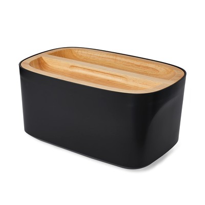 , Modern Fiber (Black) Bread Box for Kitchen Countertop with Reversible Wood ...