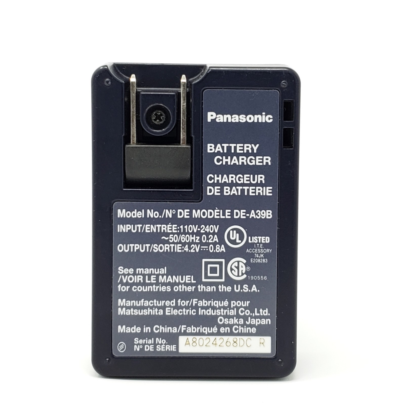 PANASONIC LUMIX DE-A39 BATTERY CHARGER GENUINE DMC-FX55, DMC-FX500, FX37, FX30