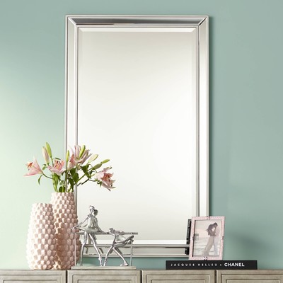 Helena Rectangular Vanity Wall Mirror Modern Beveled Silver Frame 25'' Wide House
