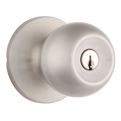 Brinks Keyed Entry Classic Ball Style Doorknob, Satin Nickel Finish