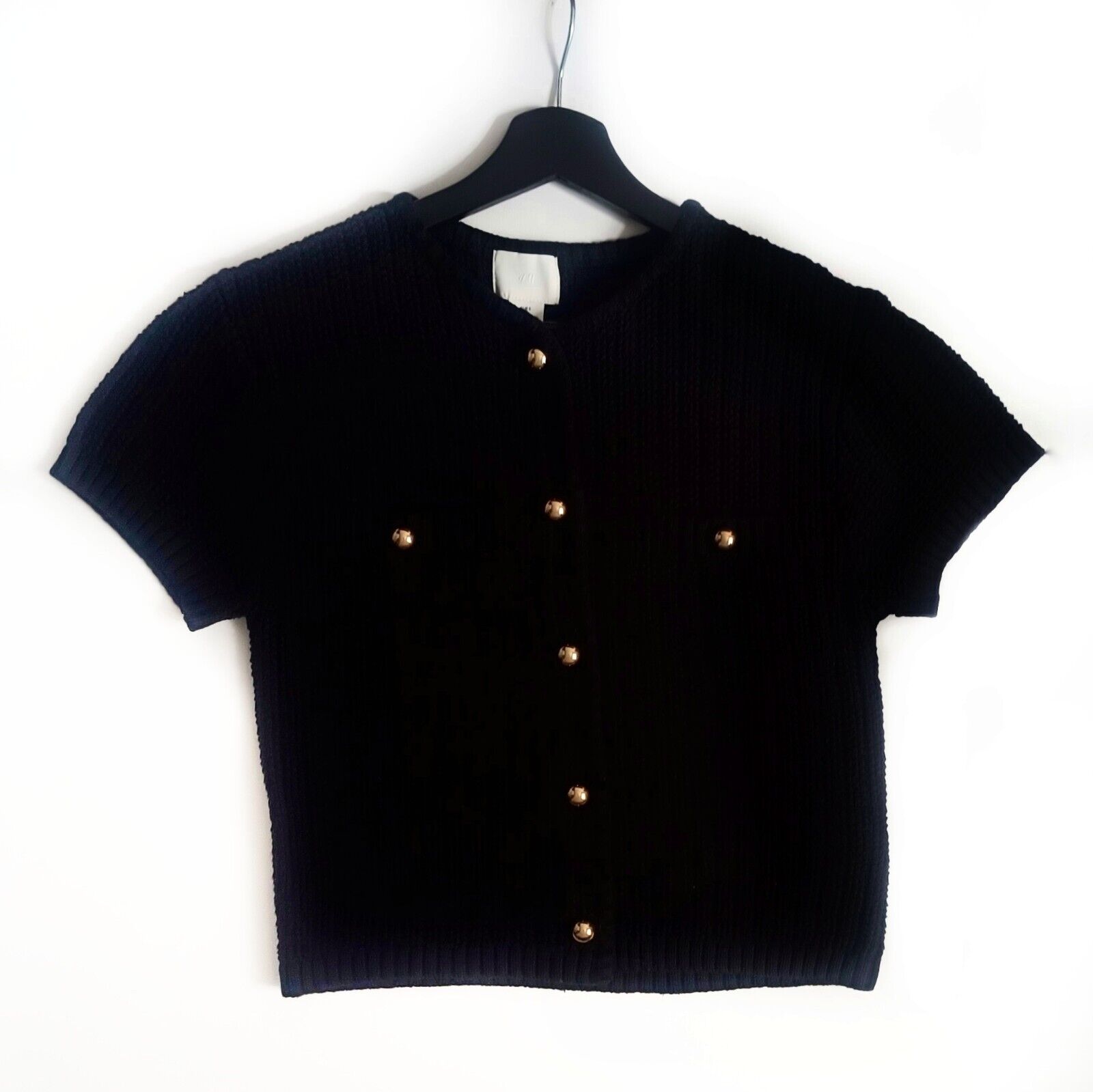 NWT H&M Structured-Knit Fitted Short-Sleeve Cardigan Black NWT H&M Structured-Knit Fitted Short-Sleeve Cardigan Black