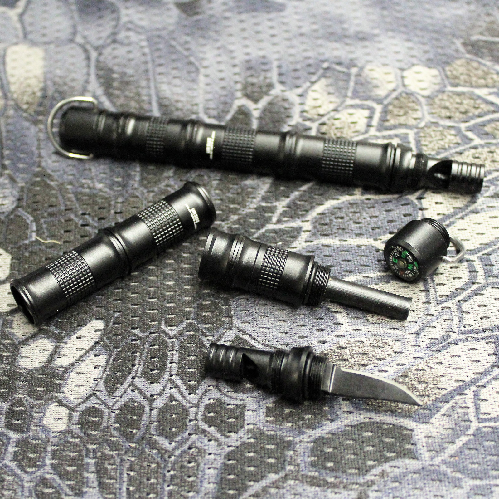  Bushcraft Prepper Kubotan Feuerstahl Feuerstarter Messer Kompass EDC Zunder 