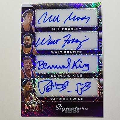   2024 PATRICK EWING WALT FRAZIER + 2 AUTOGRAPHS 1/1 LEAF METAL NEW YORK KNICKS