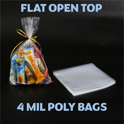 4x4'' Clear Poly Bags Lay-Flat Open Top End 4-Mil Case LDPE Plastic Packaging