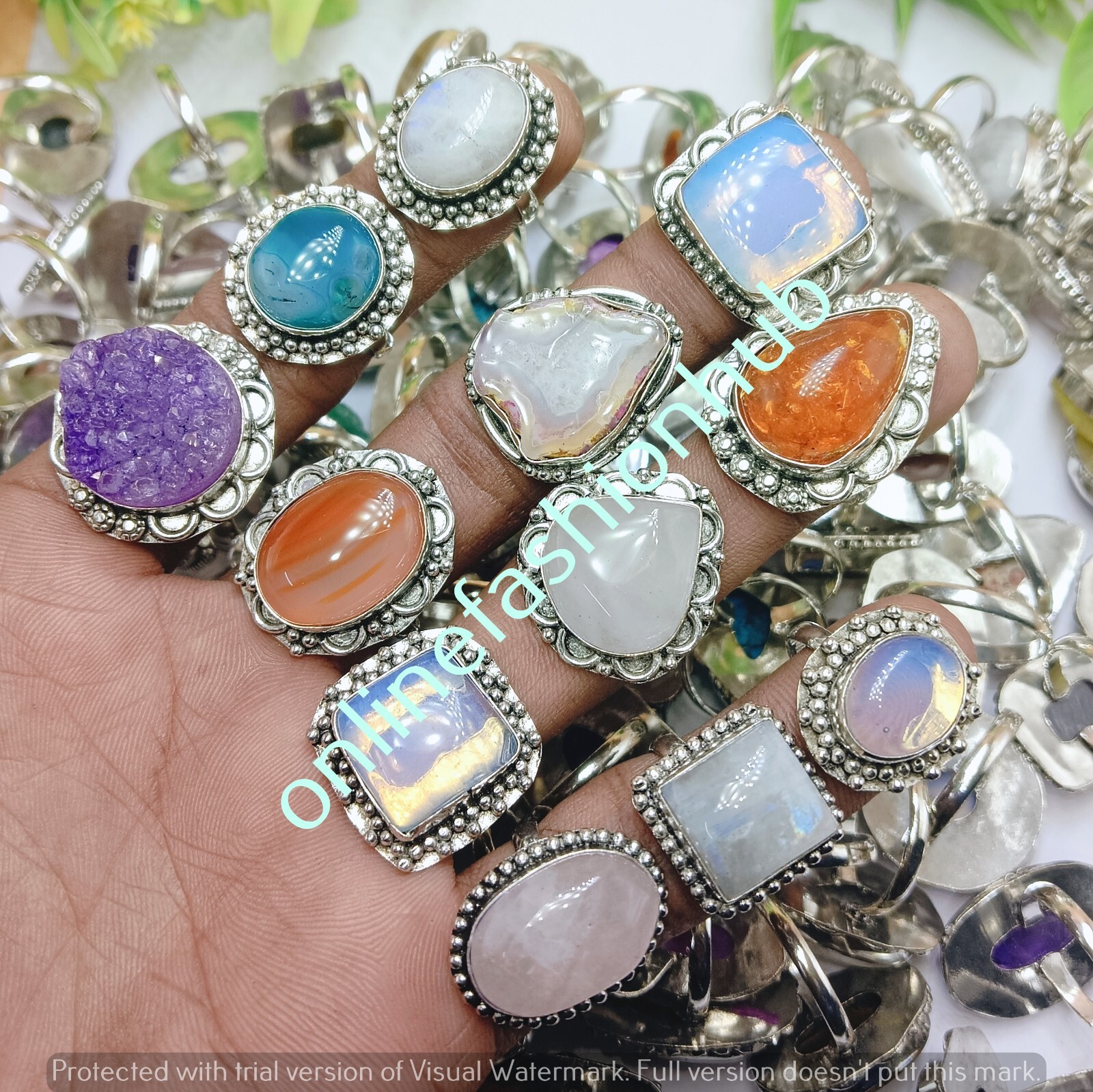 Moonstone & Mix Gemstone 925 Sterling silver Plated