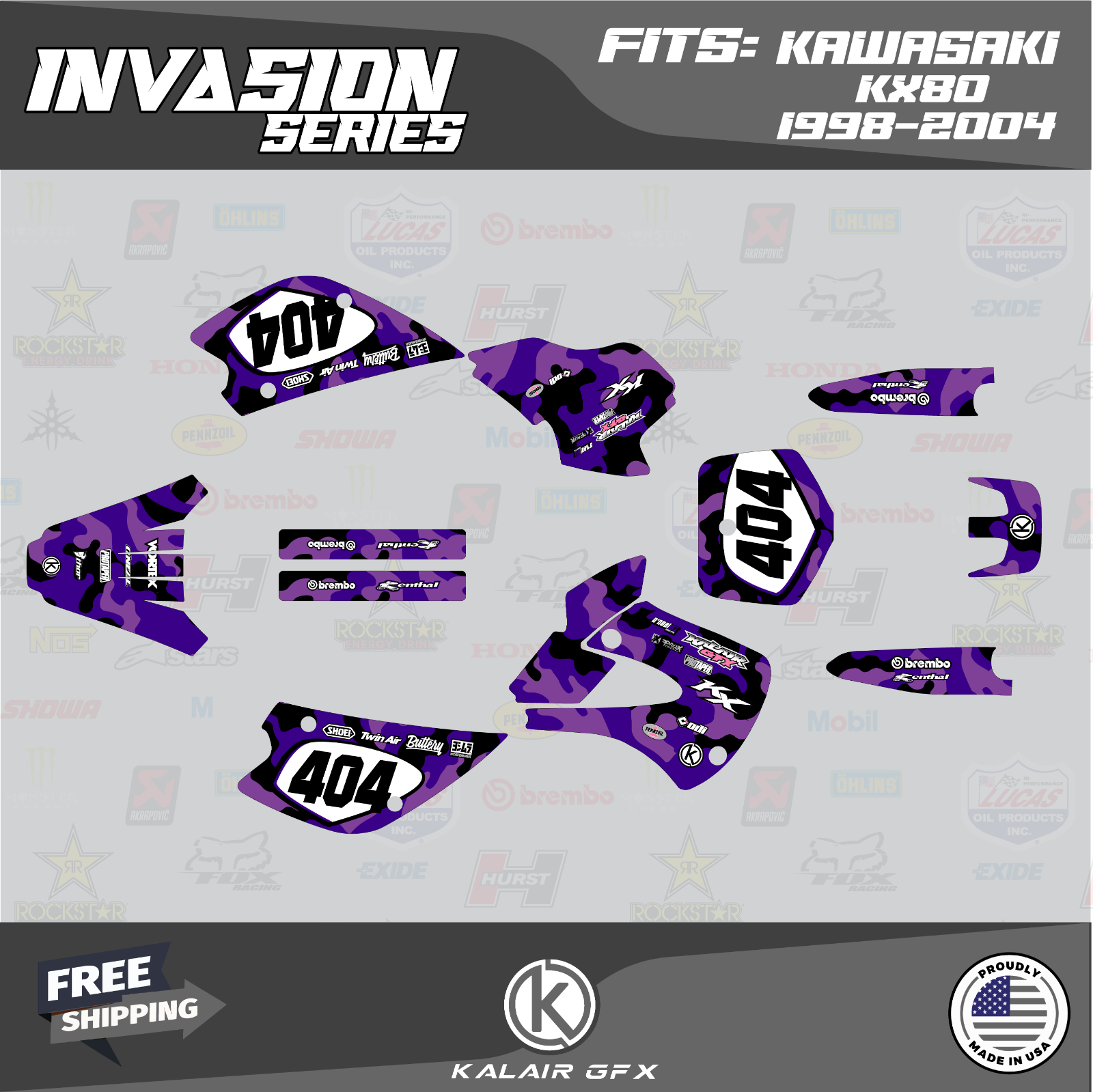 Graphics Kit for KAWASAKI KX 80 (1998-2004) Invasion Series