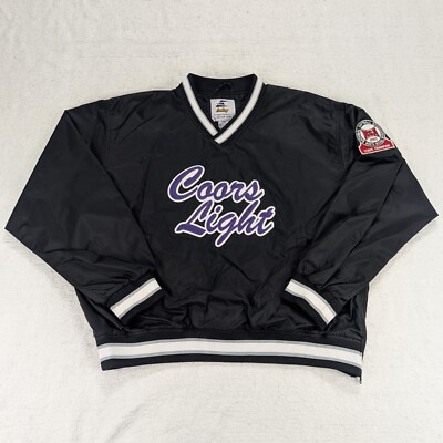 Vtg COORS LIGHT Beer Pullover Windbreaker Jacket Men's XXL Black Purple Softball