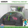 Jay Franco Kids Comforter Set Includes Sheets and Pillow Covers - Soft and Cozy Bed Set for Stylish Room Decor, Grey - Minecraft Movie, 7 Piece Full Size Bedding