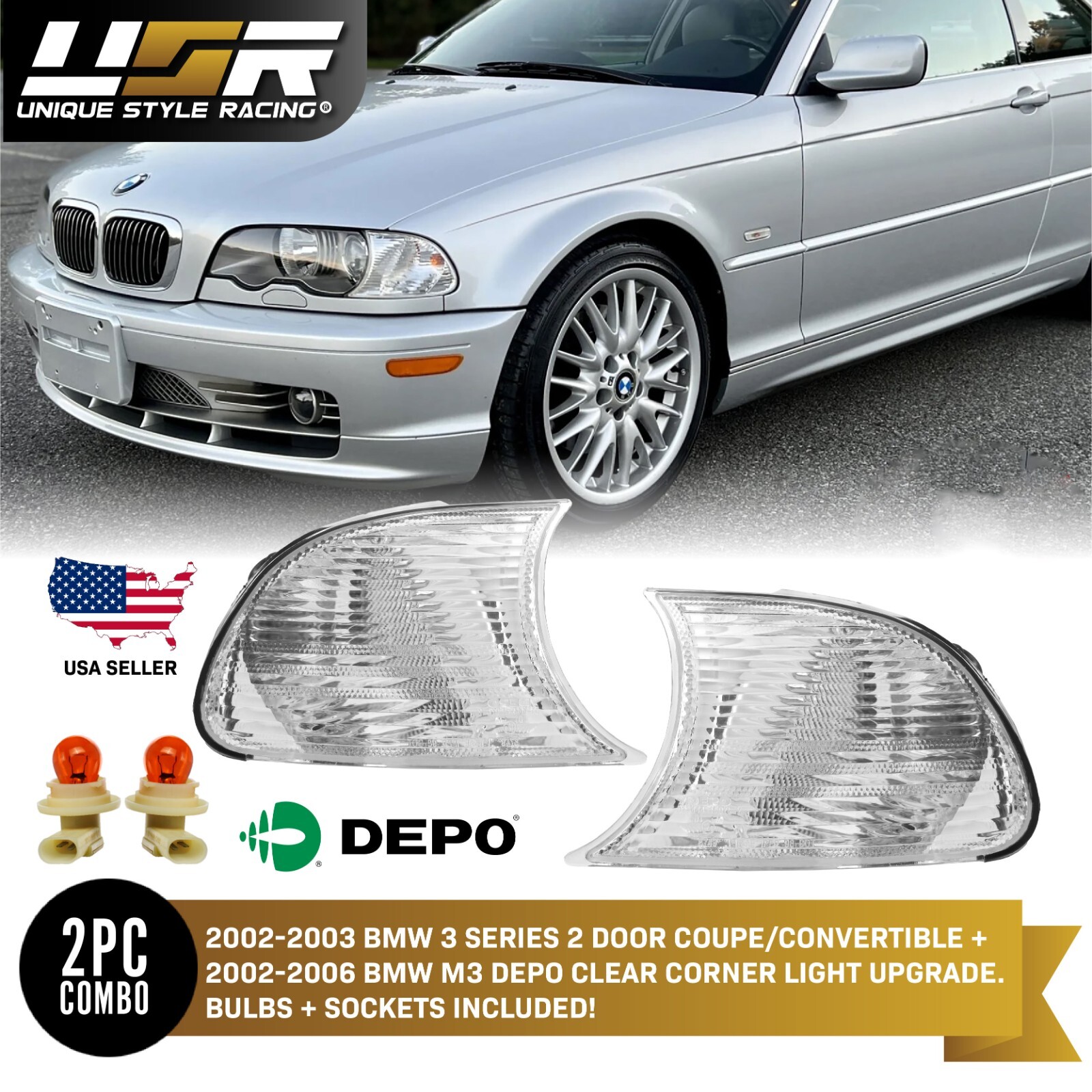 BMW E46後期 コーナーランプDEPO製、サイドマーカー Amazon.com: DEPO E46 4D Cornering Lights - Black with Clear