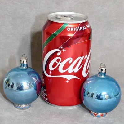 Christmas Ornament Glass POLAND Ball Vintage Long Neck Blue 2.5