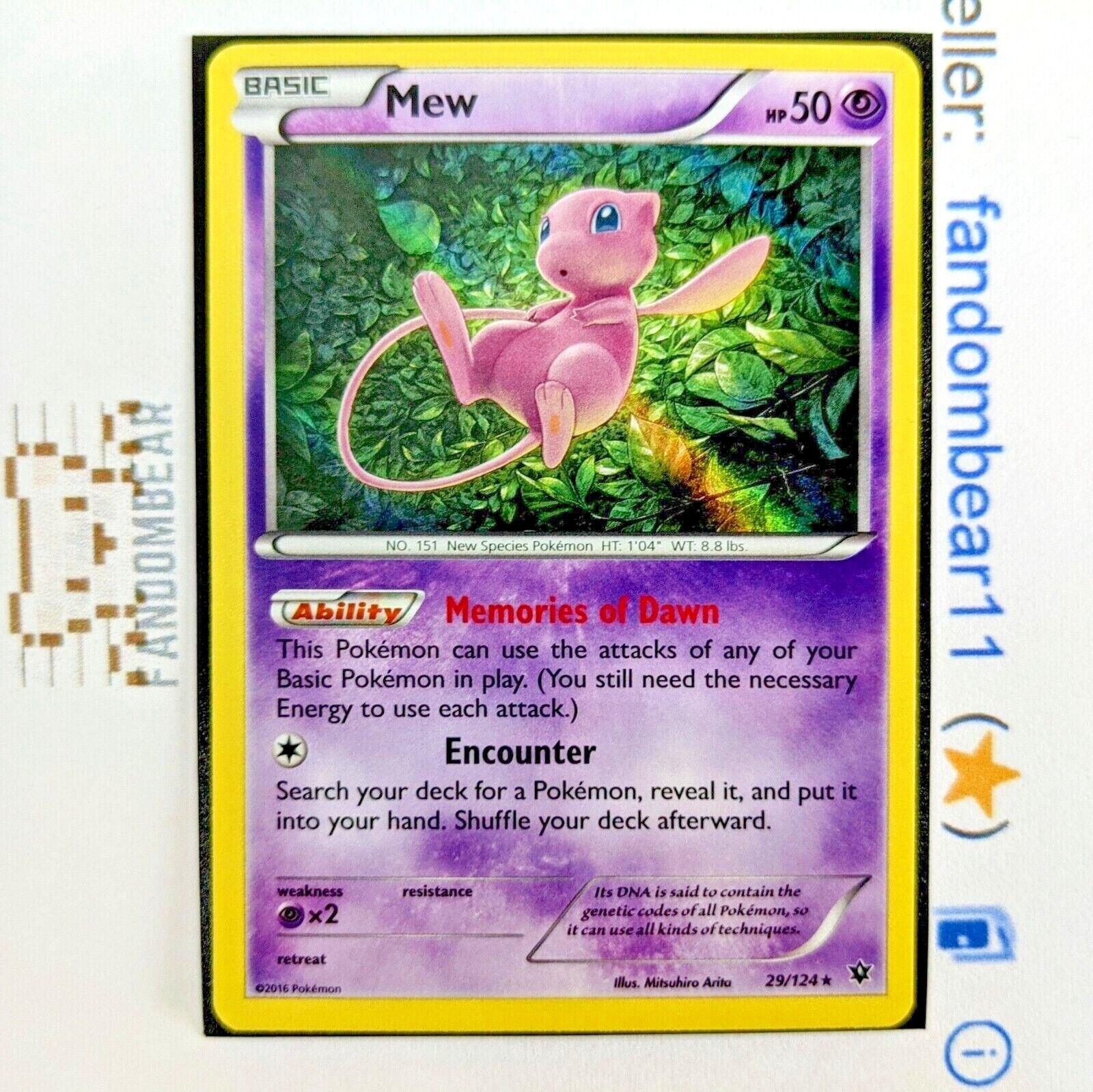 Mew HOLO RARE card 29/124 XY Fates Collide 2016 Pokemon TCG Mew HOLO RARE card 29/124 XY Fates Collide 2016 Pokemon TCG