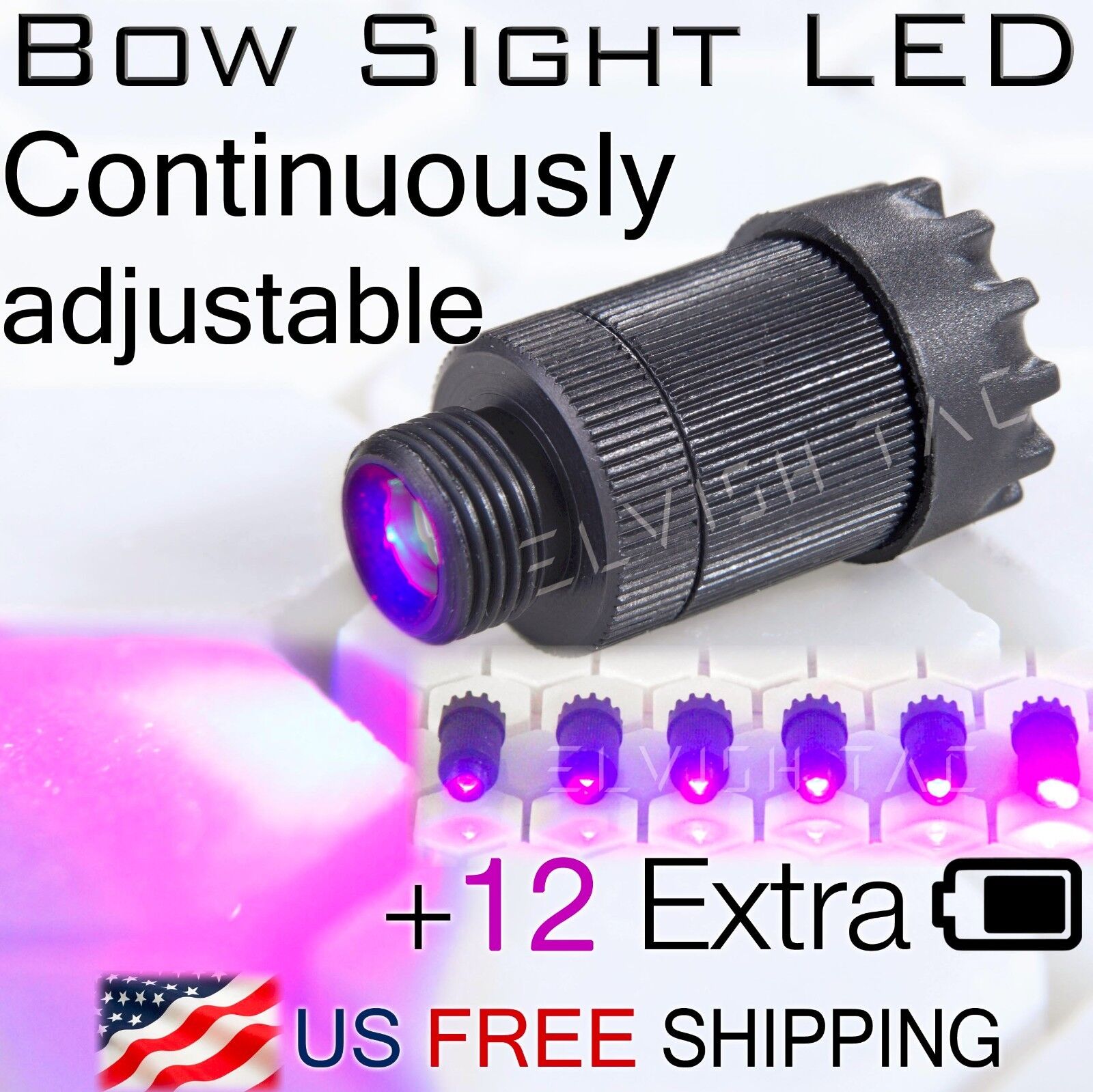 Compound Bow Sight LED Light Continuous Adjustable Fits 3/8-