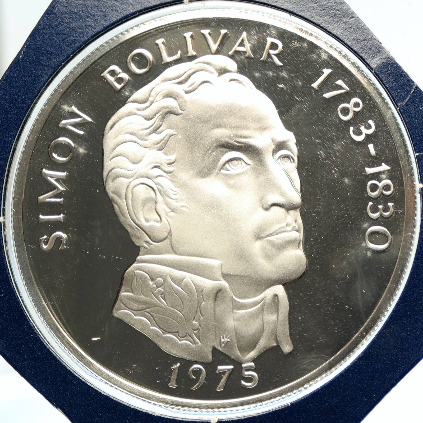 1975 PANAMA Huge Proof Silver 3.8oz 20 Balboas Coin SIMON BOLIVAR