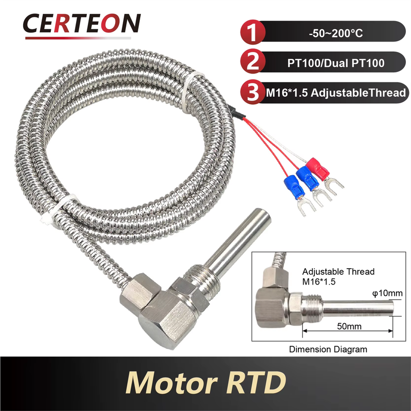 WZPT-D2M16 PT100 temperature sensor -50~200°C RTD probe motor bearing L type ang