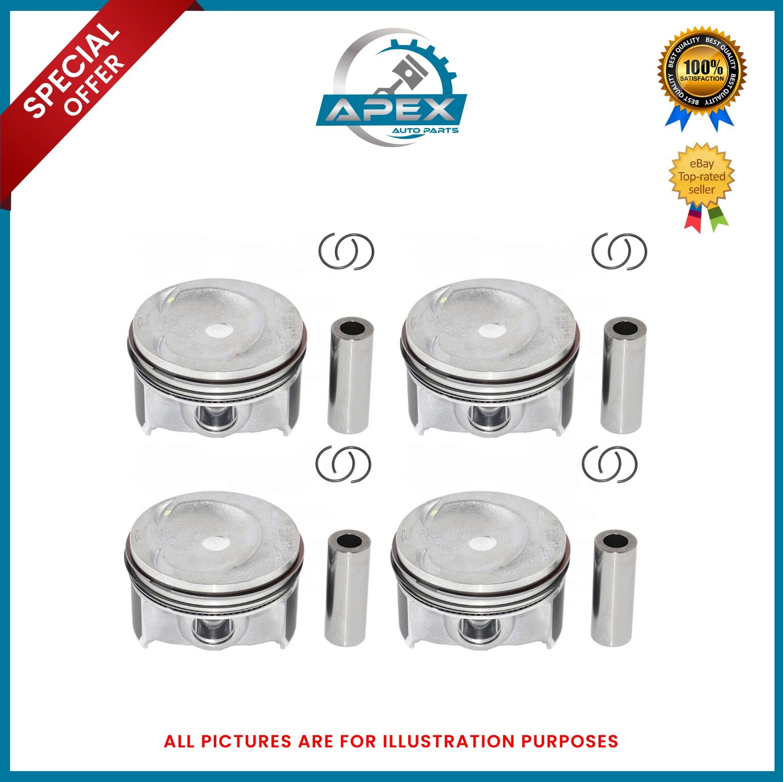 4x Kolben +0,5mm Für VW Audi Seat Skoda 1,4 TFSI TSI – CAV, BWK, BMY, Mit Bolzen Und Ringen