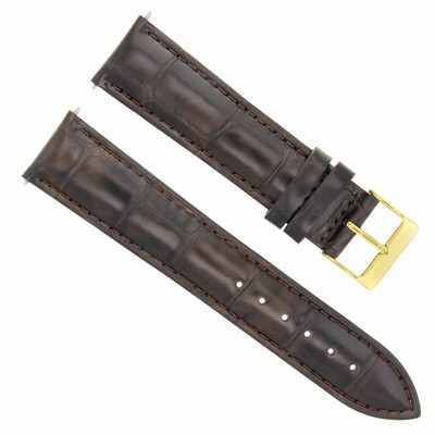 24MM LEATHER STRAP BAND FOR OMEGA  RAILMASTER SEAMASTER WATCH DARK BROWN GOLD