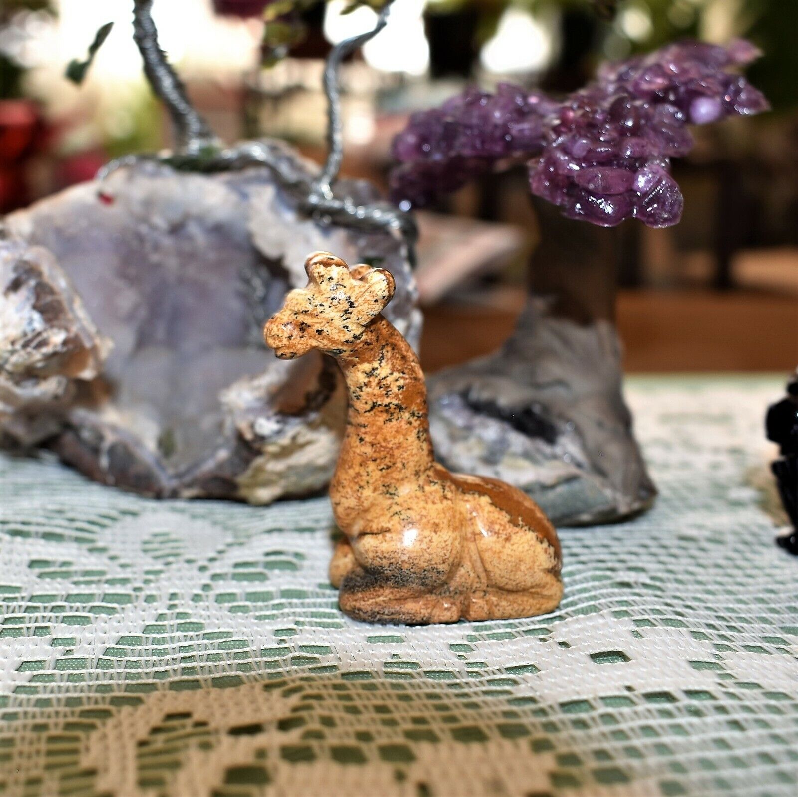 Carved Picture Jasper Giraffe, Hand Crafted, 2.5 Inches