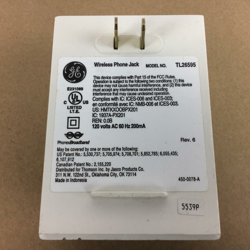 GE Instajack TL26595 Wireless Phone Jack System Rev 6 Extension Only