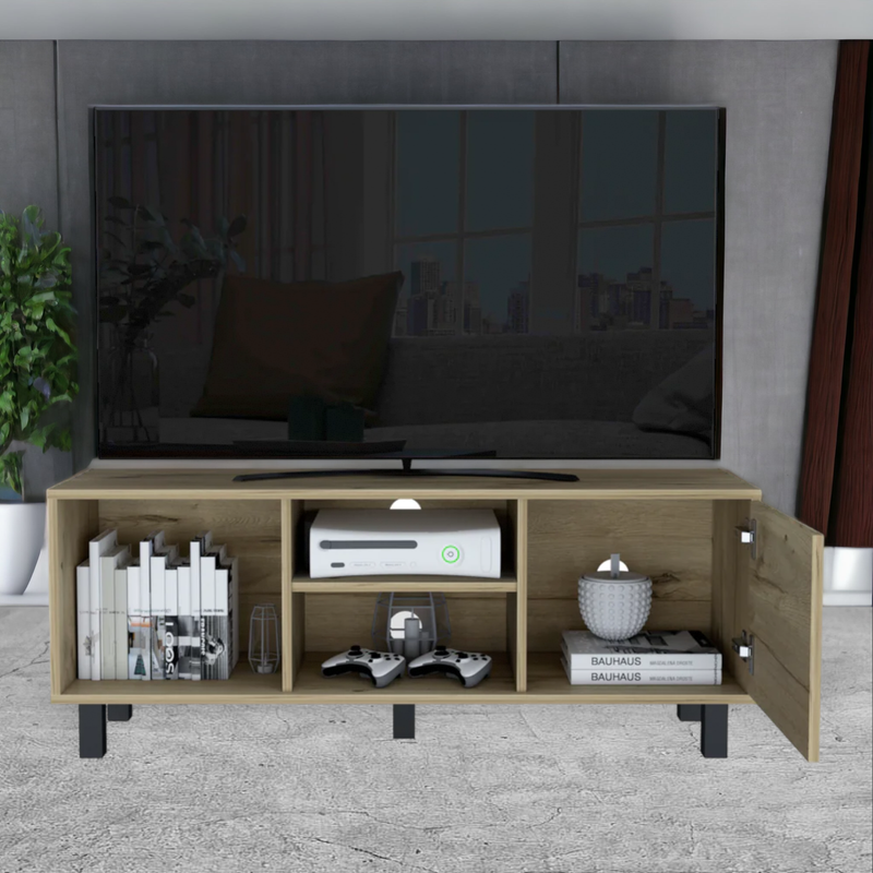 - Light Oak Finish, Three Shelves, 1 Cabinet (up To 43" Tvs)