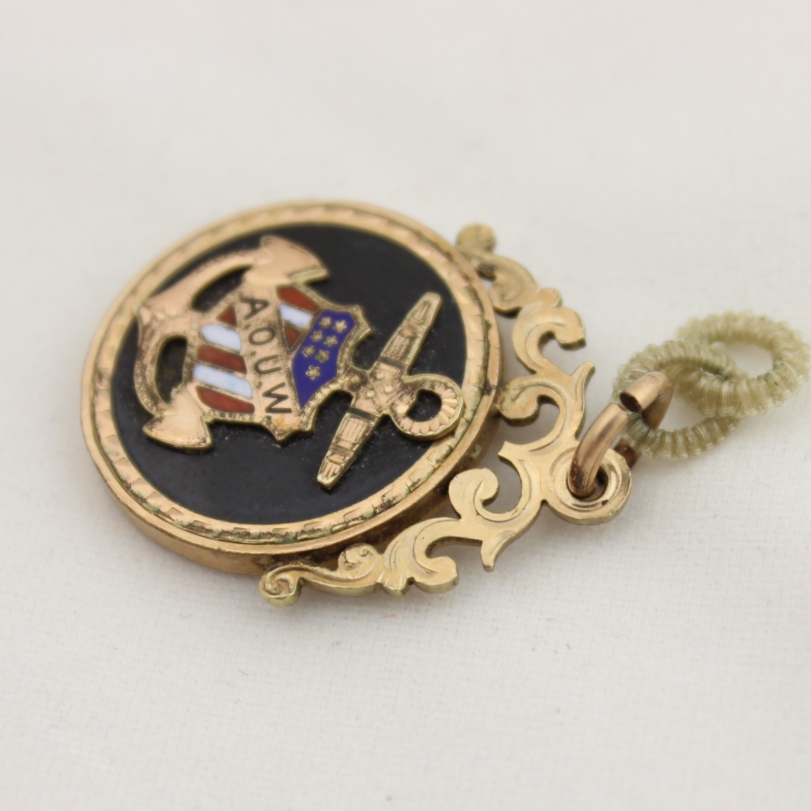 Vintage AOUW Ancient Order Of United Workers Union Fob Pendant Charm Gold Tone