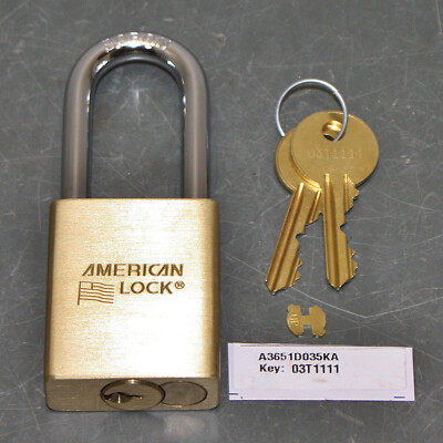 American Lock Brass Padlock A3651D035KA, Keyed Alike, Long Shackle High Security