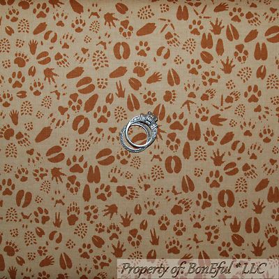 BonEful Fabric FQ Cotton Quilt Brown Bear Deer Moose S Log Cabin Paw Print Trail
