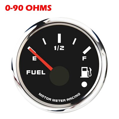 W PRO 52mm 2-1/16'' Fuel Level Gauge 0-90 ohms White LED Warning Waterproof