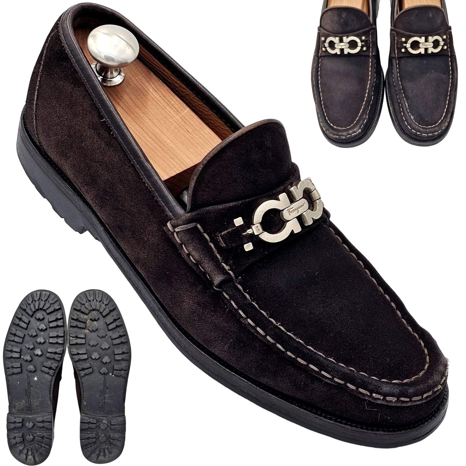 【関税&送料込】Salvatore Ferragamo Dark Brown Suede Shoulde Salvatore Ferragamo women's brown suede loafers 7.5 AAAA | eBay