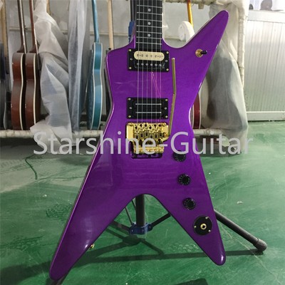 Metallic Purple Dimebag Darrell Rebel Electric Guitar Mahogany Body Gold Part
