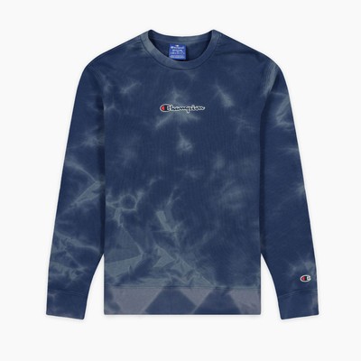 Champion Tie Dye Terry Lifestyle Crewneck Мужская синяя темно-бирюзовая толстовка