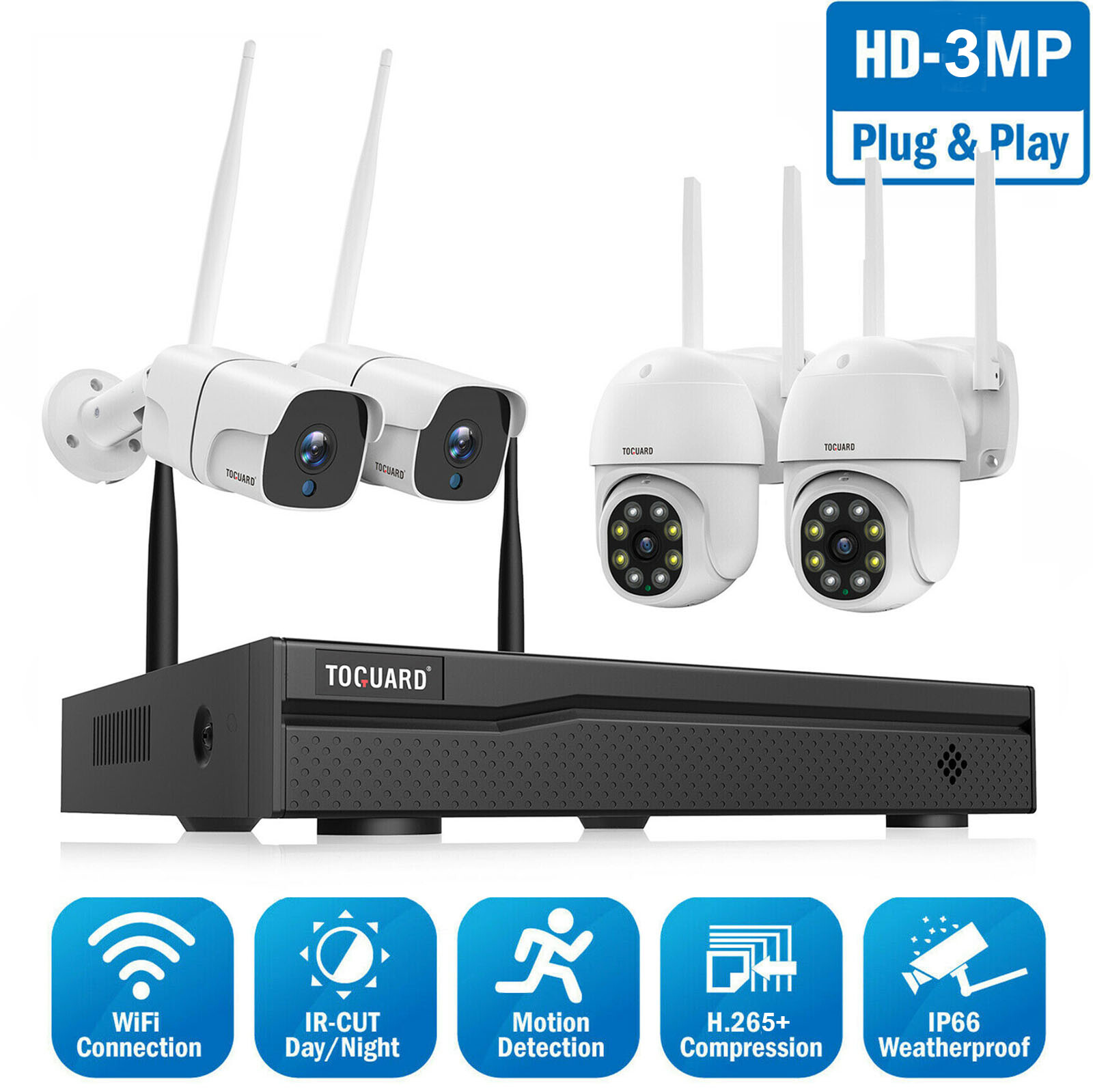TOGUARD 1080P Wireless 8CH NVR Home Security Camera System Outdoor WIFI CCTV 1TB