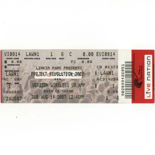 LINKIN PARK Concert Ticket Stub VIRGINIA BEACH VA 8/14/07 PROJEKT REVOLUTION