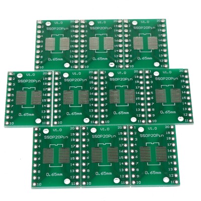SSOP20 SOP20 DIP20W Adapter Printed Circuit Board PCB, 0.65/1.27mm Pitch 10-Pack