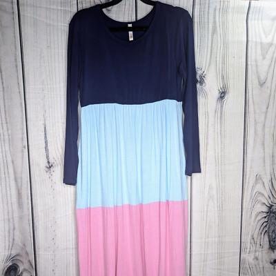 GtoG Size Medium(9-10) Girls Blue Sky Pink Coral Colorblock Tier Dress