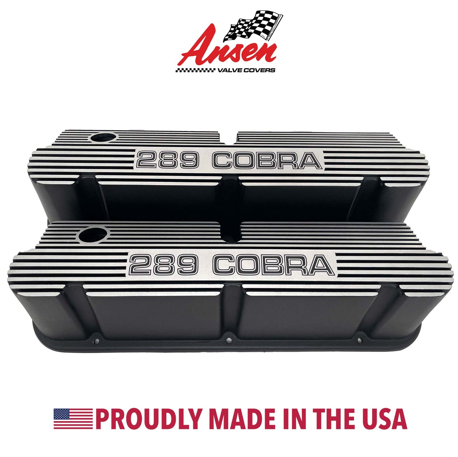 Ford 289 Cobra SBF Pentroof Black Tall Valve Covers - Finned